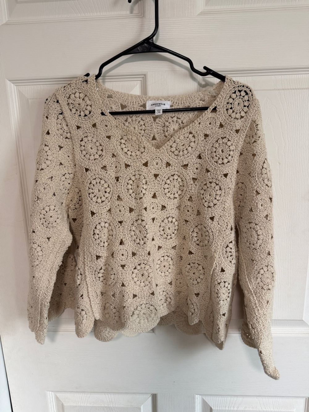 Crochet V-Neck Sweater Top in Cream